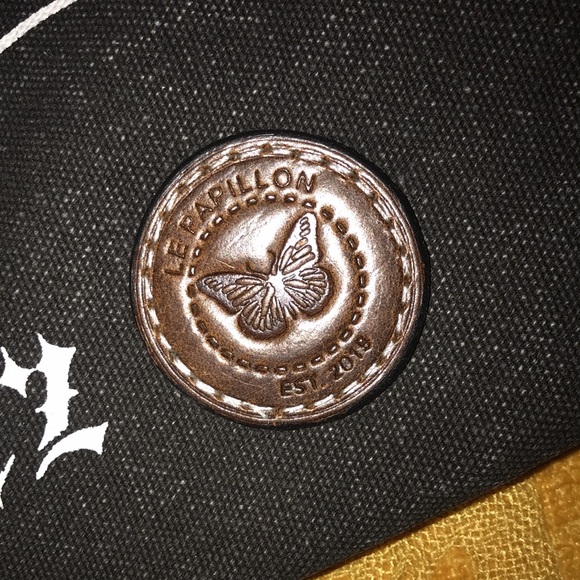 Le Papillon-St. Tropez tote-vintage dark gray white print stripe bag NWT LAST 1! - Picture 12 of 13